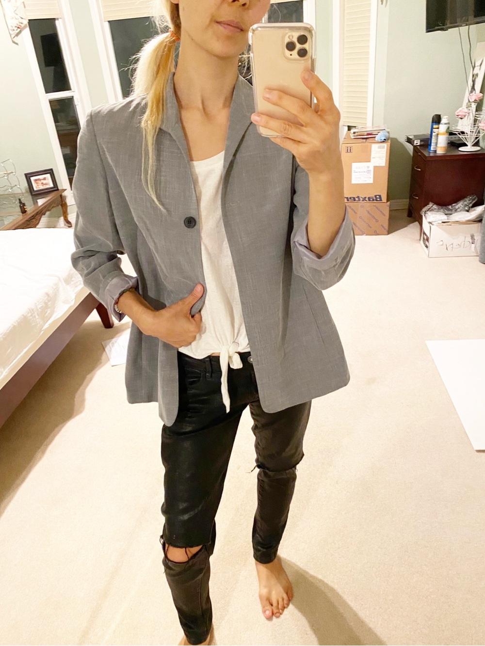 Liz Claiborne Women’s Gray Single-Button Blazer Jacket- Size Petite 10